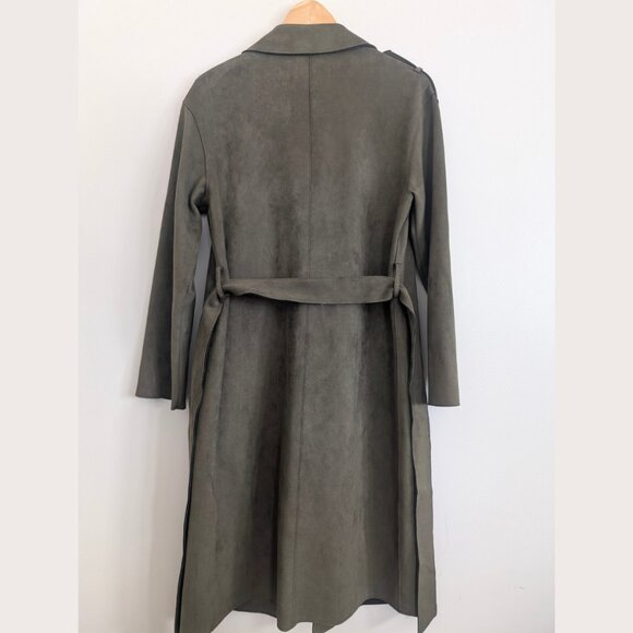 Zara Faux Suede Long Trench Coat - Picture 2 of 4